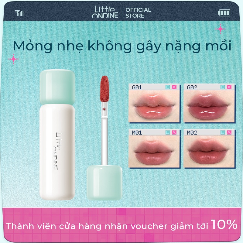 Little Ondine Son kem môi dưỡng ẩm, lên màu chuẩn, kết bụi mờ mềm mị, giữ màu lâu trôi 3g