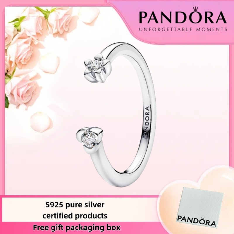 Pandora Mới Nhất S925 Bạc Nguyên Chất Gói Trang Sức Không Nhiệm Vụ Pandora Talisman Sterling Silver Lab-Grown Kim Cương Trái Tim & Ngôi Sao Mở Nhẫn