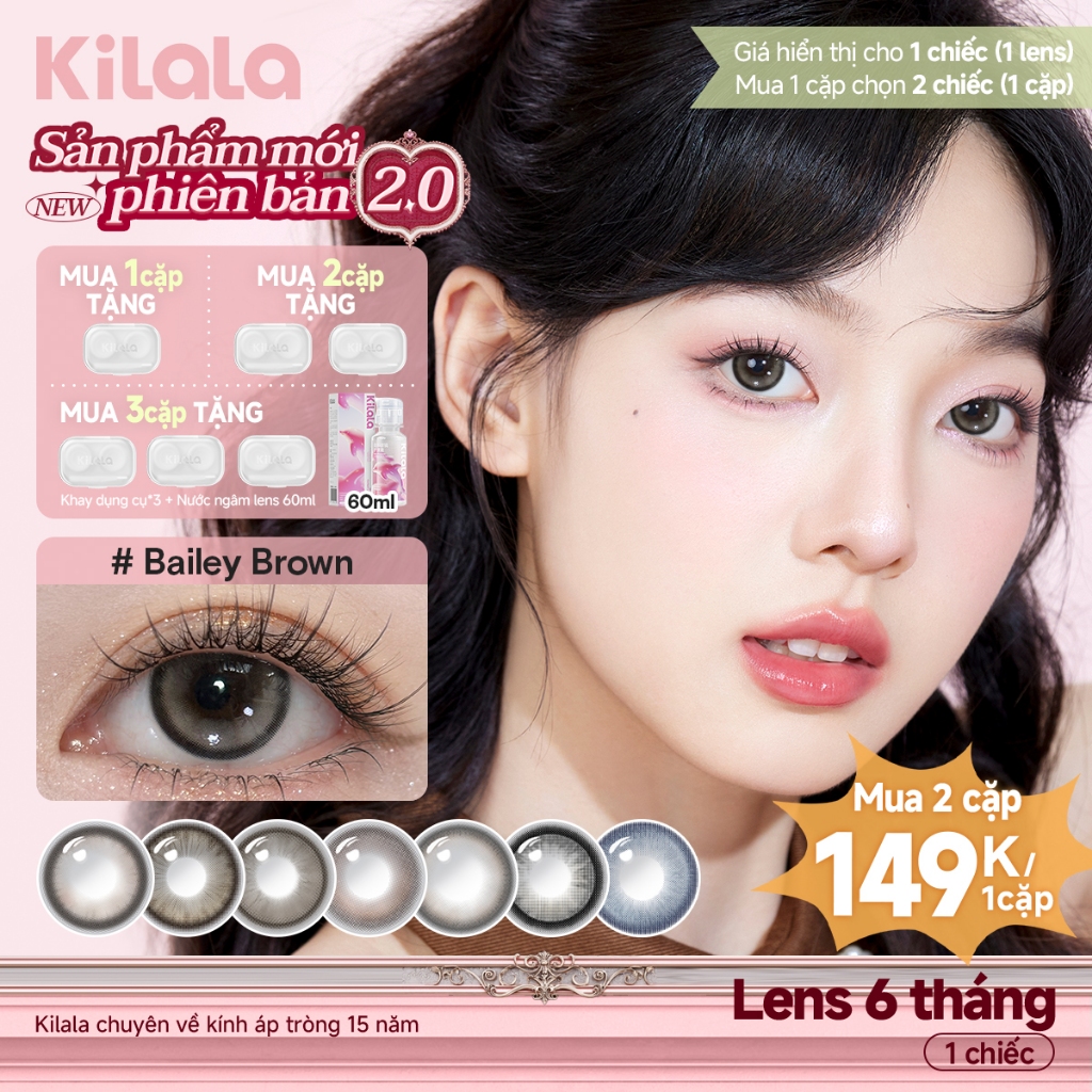 Kính áp tròng Kilala màu nâu Dolly Collection DIA  14.5mm lens cận 6 tháng có độ 0-7[Giá 1 chiếc lens ]