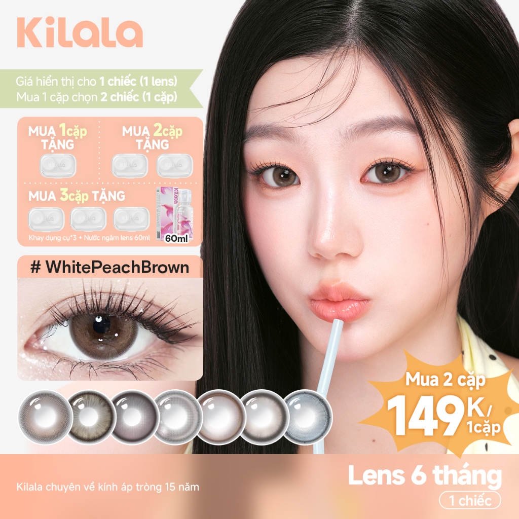 Kính áp tròng màu Kilala Nâu Bailey Brown/Sakura Pink/Yay Radiowave Black lens cận 6 tháng DIA 14.2-14.5mm có độ (0-4)[Giá 1 chiếc lens ]