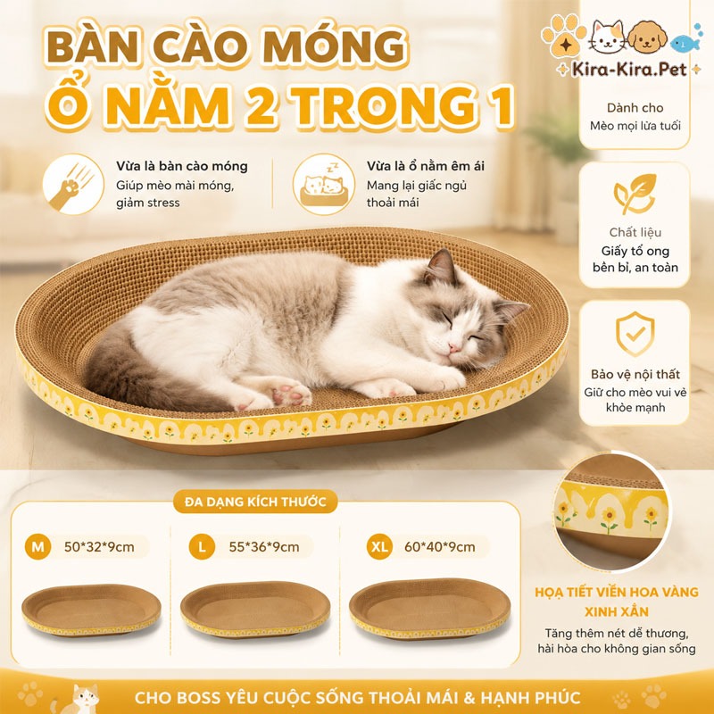 Ổ Cào Móng Mèo Dạng Lõm Hình Oval - Bàn Cào Móng Kết Hợp Giường Nằm Cho Mèo (50cm / 55cm / 60cm) MXP0190