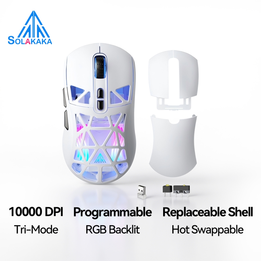 Solaka SM802 Chuột tùy chỉnh Vỏ có thể thay thế Kết nối ba chế độ RGB 6 DPI Điều chỉnh hỗ trợ tùy chỉnh | BigBuy360 - bigbuy360.vn