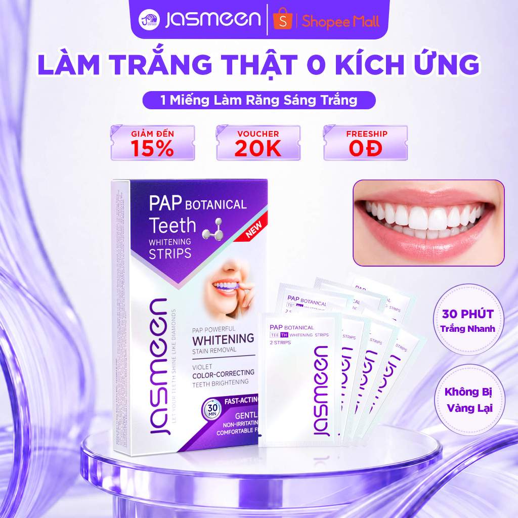 Miếng Dán Trắng Răng JASMEEN Trắng Sáng, An Toàn Men Răng - 7 Miếng/Hộp