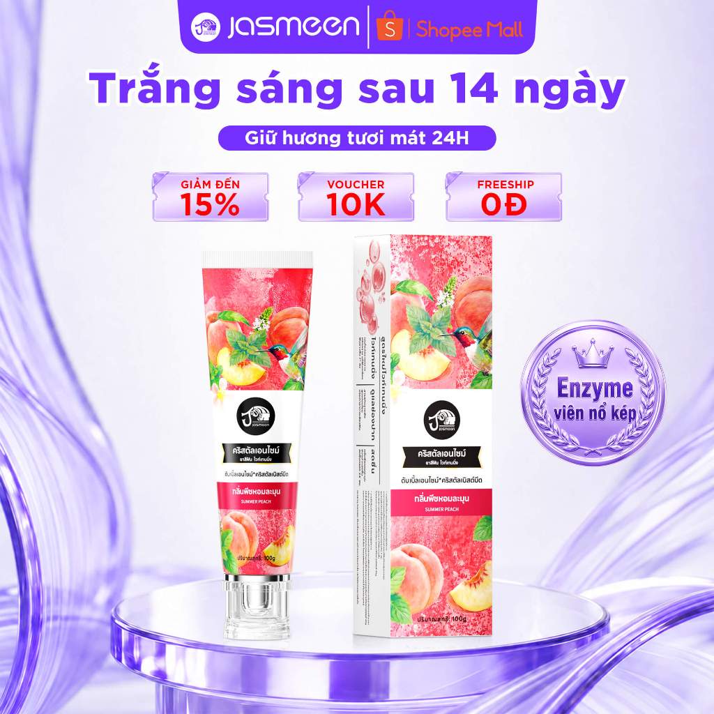 Kem Đánh Răng JASMEEN Hương Đào, Làm trắng răng, Giảm mùi hôi miệng hiệu quả, 100g/tuýp