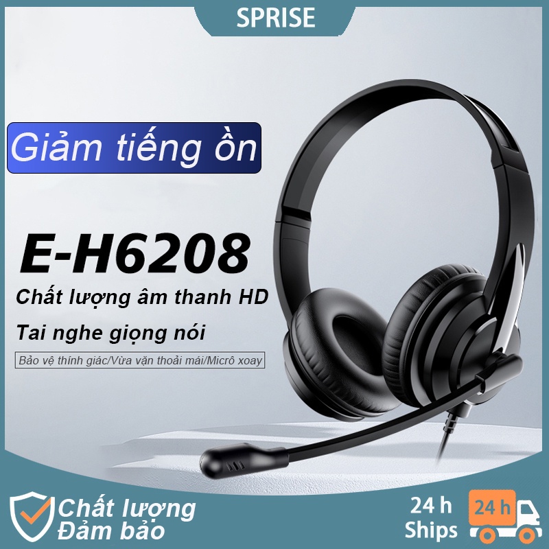 Tai nghe SPRISE H6208 giắc cắm USB 3.5 mm âm thanh nổi khử tiếng ồn có micro xoay