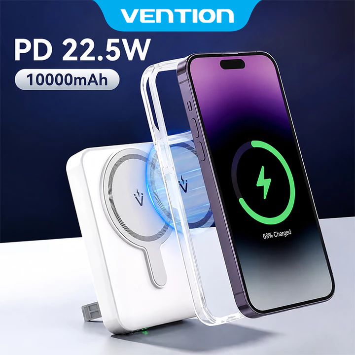 Vention Sạc Dự Phòng Không Dây 10000mAh có sạc nhanh 22.5W Nam Châm - Từ Tính - Pin Sạc dự phòng 5000mAh Power Bank Mini Cao Cấp - Có Magsafe cho Phone 16 - Hàng Chính Hãng