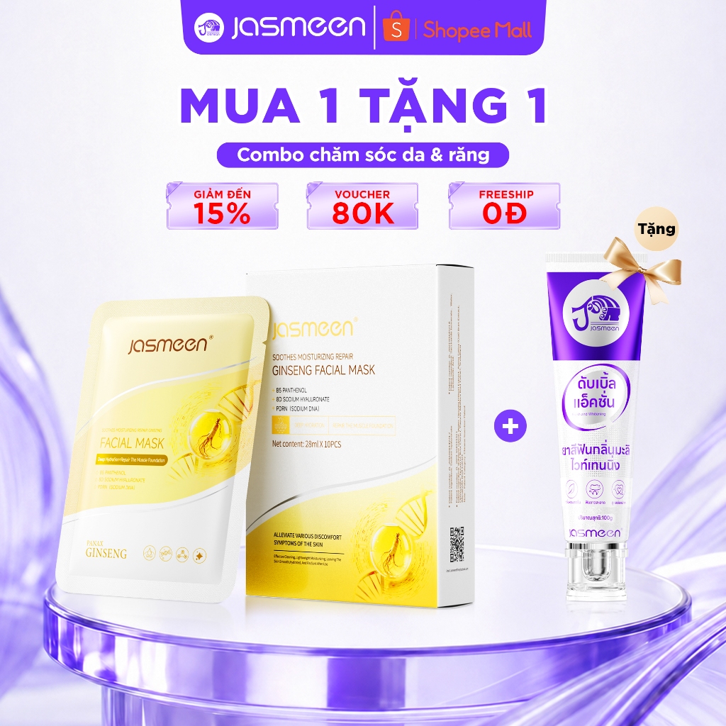 [MUA 1 TẶNG 1] Combo chăm sóc da & răng JASMEEN - Mặt nạ phục hồi & Kem đánh răng làm trắng