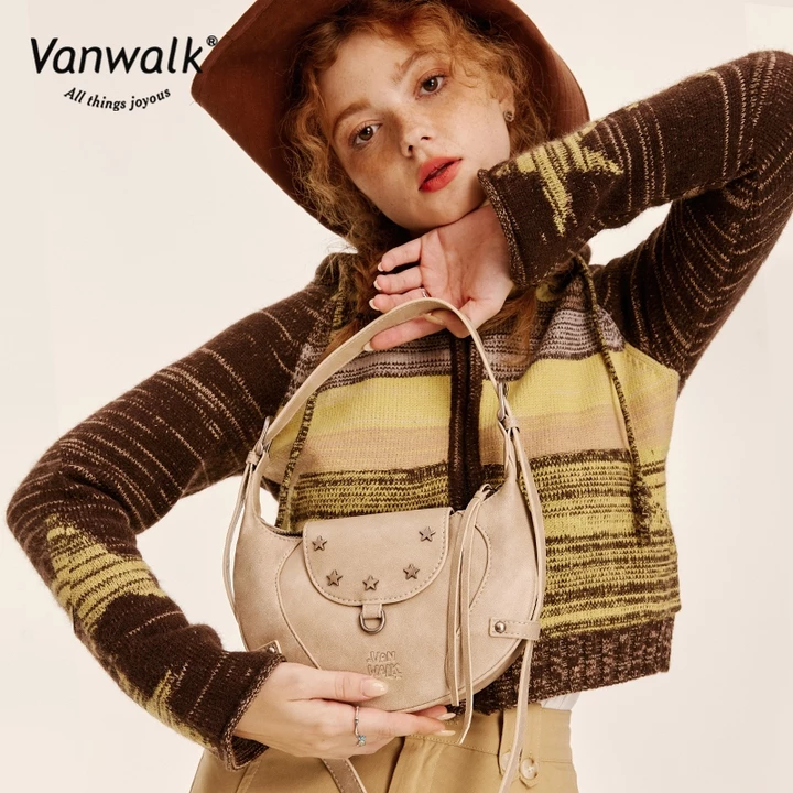 Vanwalk Túi Kẹp Nách Túi Đeo Vai Ngắn Túi Underarm xách Nhẹ nhàng Chống thấm nước kẹp nách một vai charm Quà tặng miễn phí Giao hàng nhanh Dòng Cao Bồi V2712 – 6