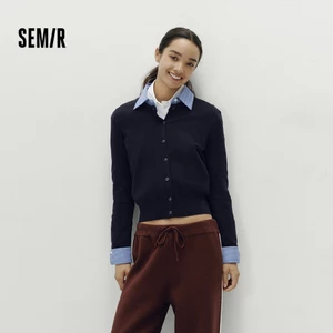 Semir Mềm Đan Cardigan Nữ Lớp Nhìn Có Thể Tháo Rời Kẻ Sọc Áo Sơ Mi Cổ Vai Thường Ngày Văn Phòng 2026