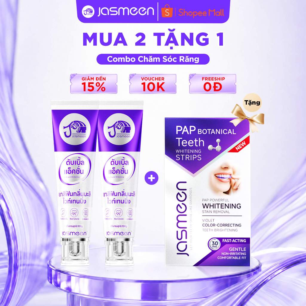 [MUA 2 TẶNG 1] Combo Kem đánh răng và miếng dán hỗ trợ trắng răng JASMEEN -  Trắng sáng, An toàn men răng