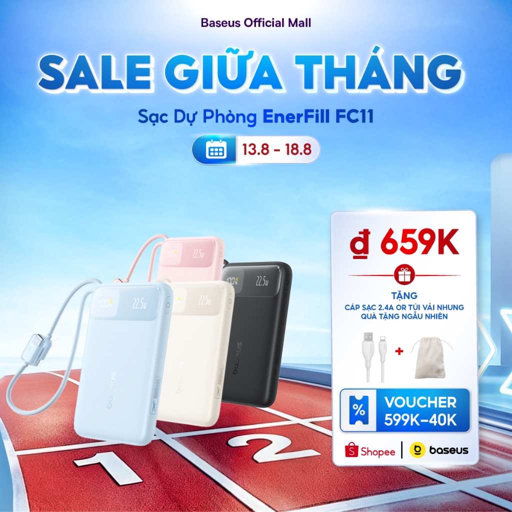 Sạc Dự Phòng EnerFill FC11 BASEUS có sạc nhanh 20W 20000mah thích hợp cho phone 15 / 14 / 13 / 12 xiaomi