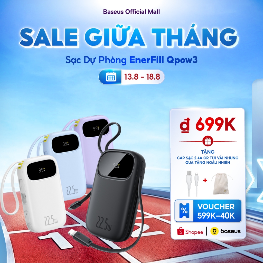 【CCC Certified】Sạc Dự Phòng EnerFill Qpow3 Baseus Pin Dự Phòng Sạc Nhanh Màn Hình Kỹ Thuật Số  Cáp Kép, Kích Thước Nhỏ, Có Chứng Nhận CCC