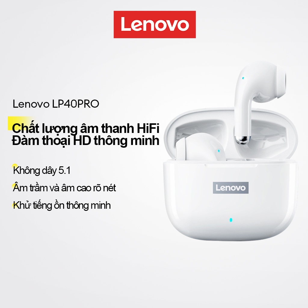 Lenovo LP40 ProTWS Tai nghe Bluetooth Tai nghe thể thao không dây Tai nghe giảm tiếng ồn Điều khiển cảm ứng 250mAH HD Stereo chơi game có độ trễ thấp Bluetooth 5.3