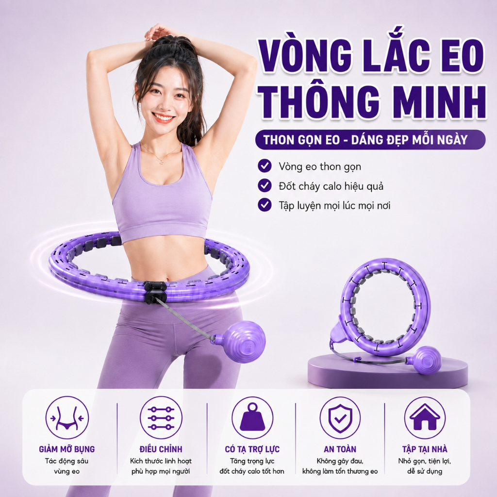 Vòng Lắc Eo Thông Minh Có Tạ Điều Chỉnh Kích Thước Giảm Mỡ Bụng Eo Thon Tập Gym Tại Nhà