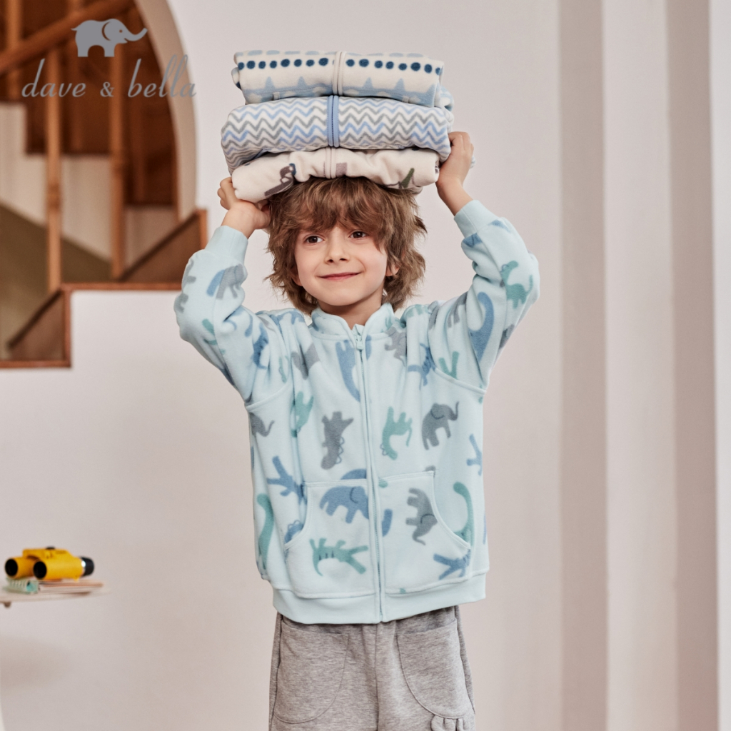 Dave Bella 2-9 Tuổi áo khoác cardigan lông cừu bé trai retro áo ấm thu đông trẻ em DB396-EE