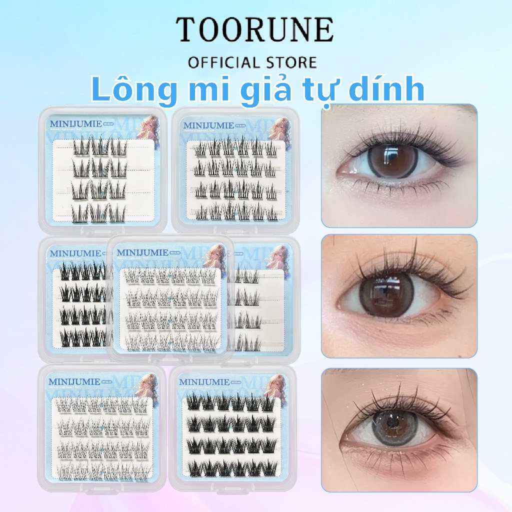 Minijumie Lông Mi Cụm Tự Dính Có Sẵn Keo No Glue Needed Hộp Nhựa 6 Hàng Nhiều Dáng Mi 11-12mm