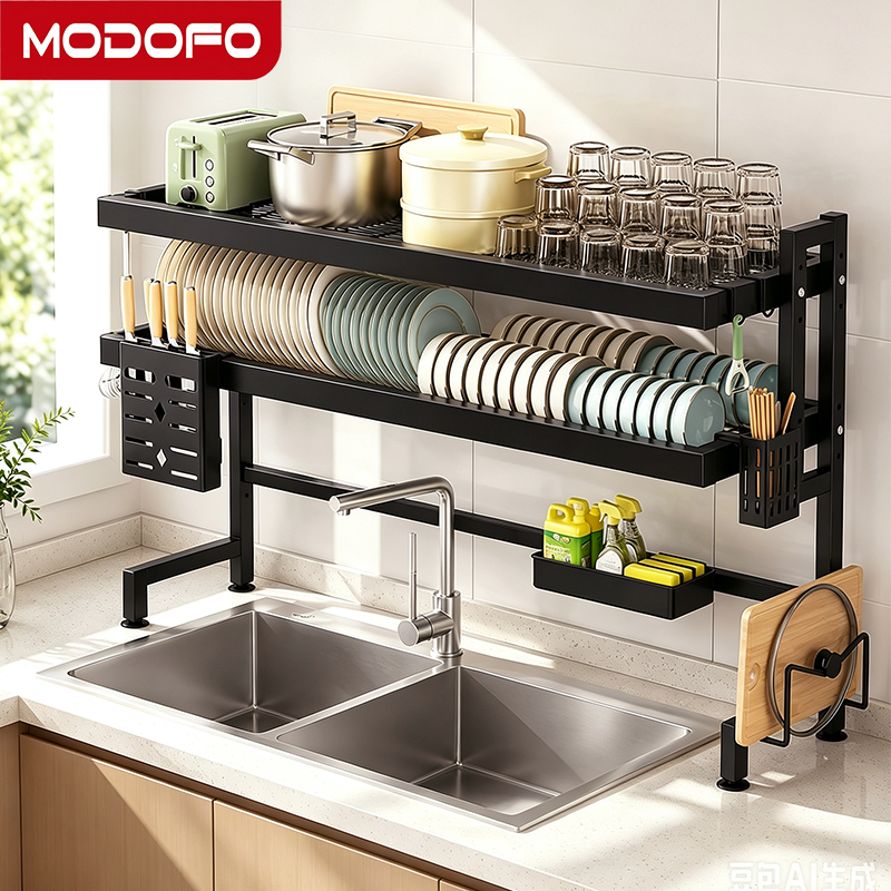MODOFO Kệ Úp Chén Bát 2 Tầng Thông Minh Trên Bồn Rửa Chén Thép Carbon Cao Cấp