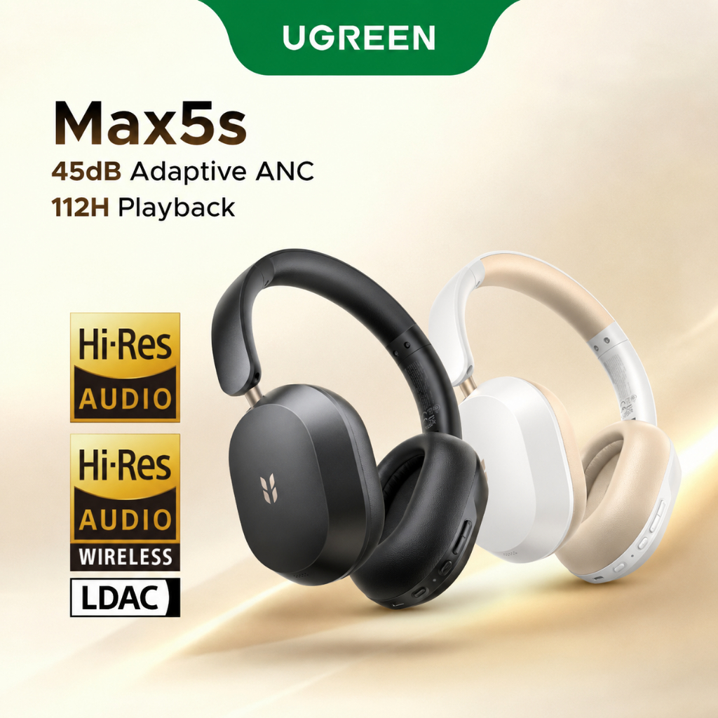 [MỚI] Tai nghe bluetooth  chụp tai UGREEN Studio Max5s, thời lượng pin 112 giờ,  chống ồn chủ động -45dB, bluetooth 6.0, Độ trễ thấp, với 5 micrô, LDAC & Hi-Res | BigBuy360 - bigbuy360.vn