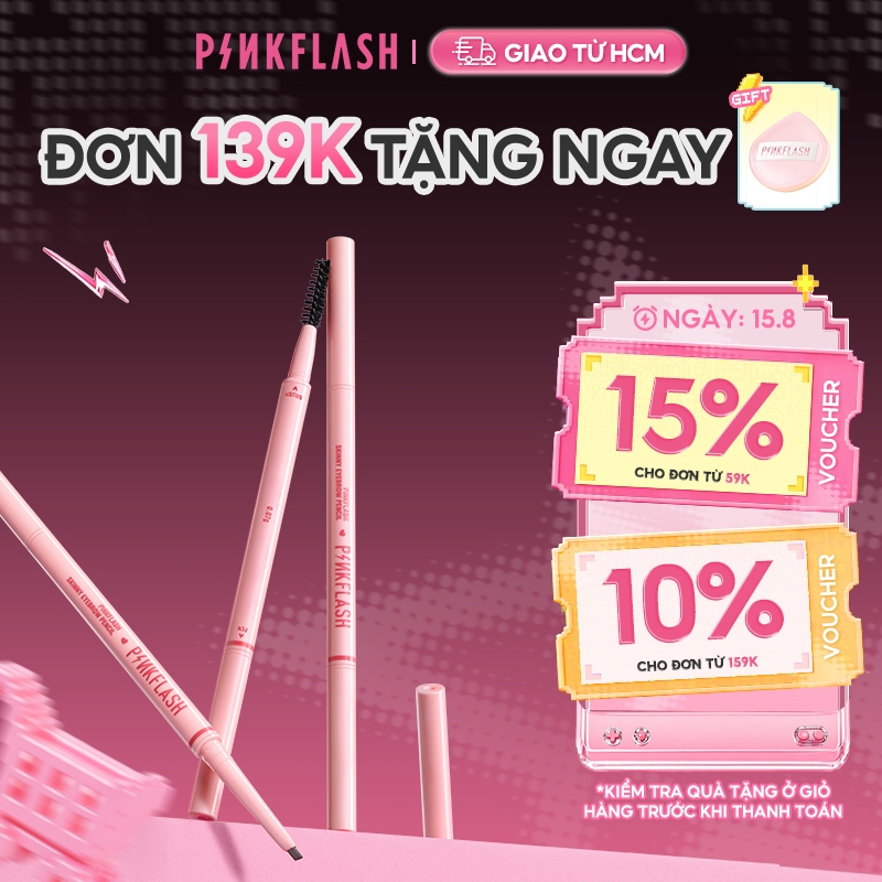 Bút kẻ mày PINKFLASH SkinnyLine siêu mảnh 1mm ngòi dẹt nét mịn hai đầu không vón cục không thấm nước lâu trôi chống gãy