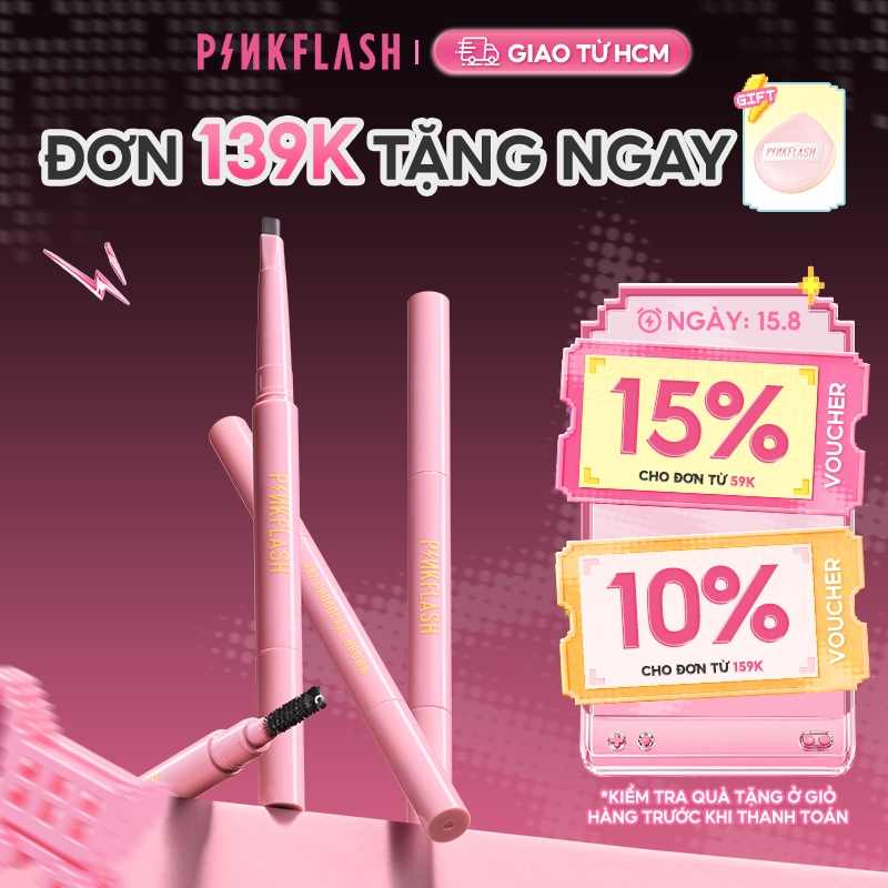 Chì kẻ mày PINKFLASH ngòi mềm kèm cọ dễ tán màu chống nước lâu trôi 8 giờ 0.2g