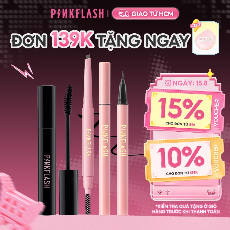 Bộ 3 mỹ phẩm trang điểm mắt PINKFLASH có mascara/ bút kẻ mắt/ chì kẻ lông mày bền màu không thấm nước