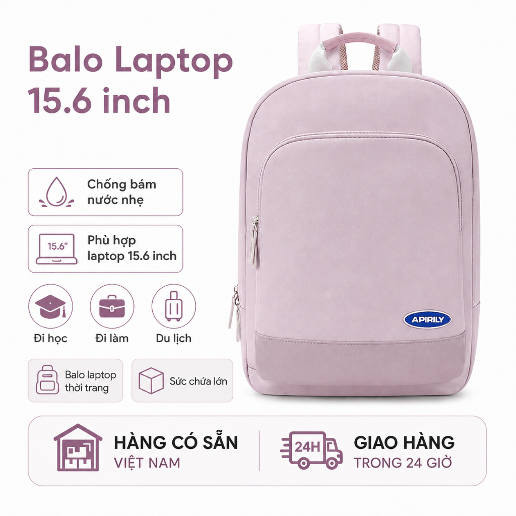 Ba lô nữ, Túi đựng Laptop 15,6 inch chống sốc, Ba lô học sinh, Ba lô cuối tuần, Ba lô màu tím nhạt