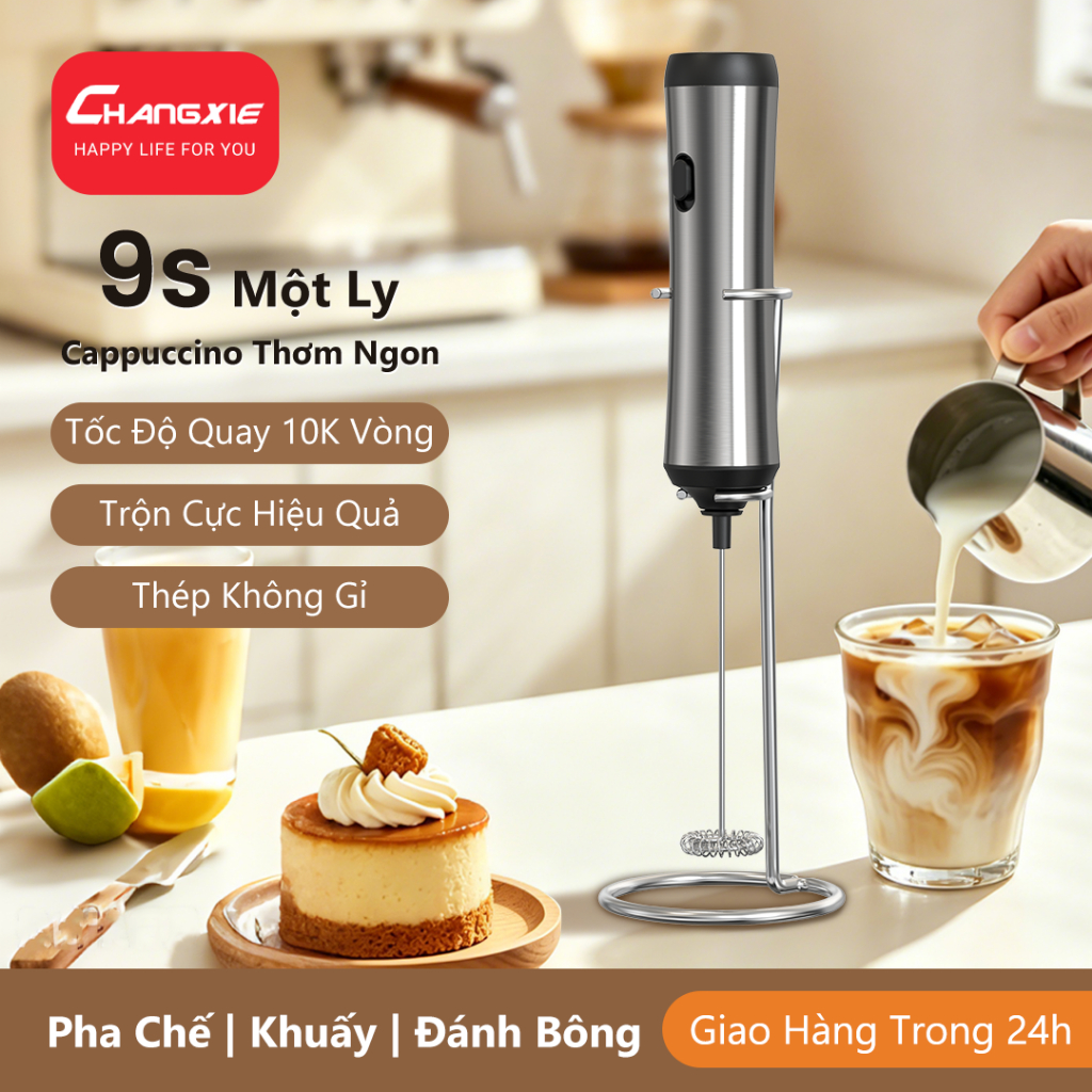 CHANGXIE Máy đánh bọt cà phê Bằng thép không gỉ Electric milk frother Coffee frother Máy tạo bọt sữa Máy tạo bọt sữa điện khuấy cà phê đánh sữa điện đánh trứng xay cà phê