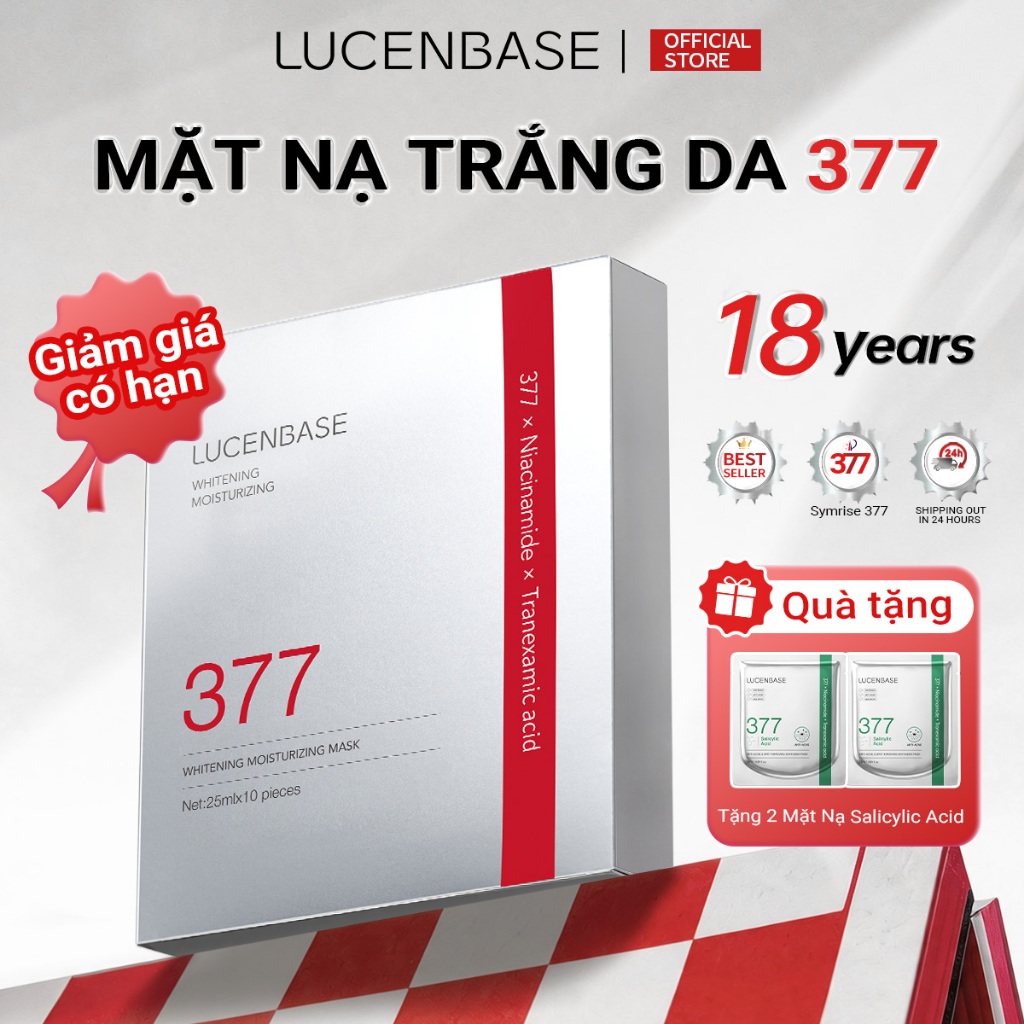 Mặt nạ dưỡng trắng da LUCENBASE 377 Làm Sáng Da Mờ Thâm & Căng Bóng (10 Miếng Mua 1 Tặng 2])