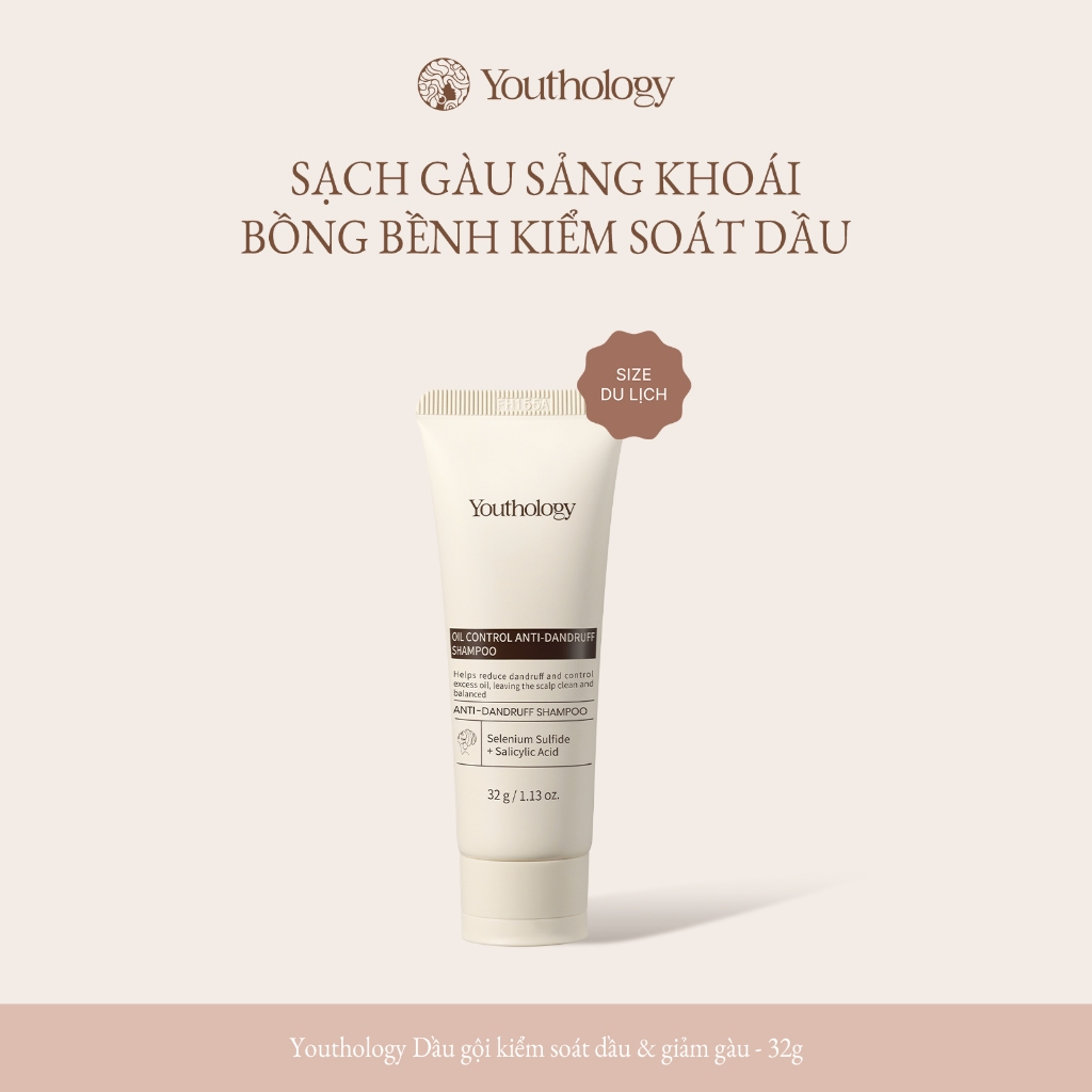 Youthology Dầu Gội Trị Gàu Du Lịch 32g - Giảm Gàu, Kiểm Soát Dầu, Da Đầu Sạch Khỏe