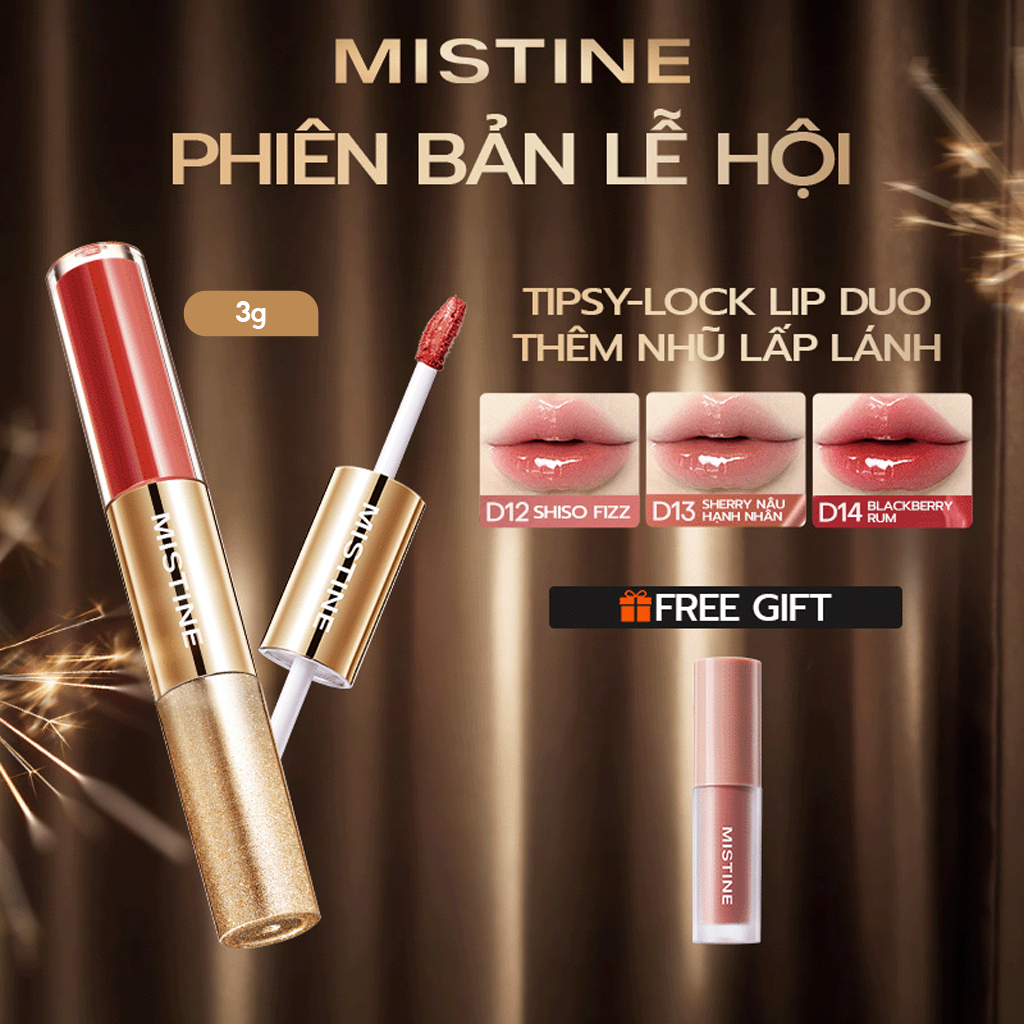 MISTINE Phiên bản lễ hội Thêm nhũ lấp lánh Hai kiểu trang điểm môi Mềm mịn mỏng nhẹ Khóa màu bền lâu Không dễ dính cốc 1.5g+1.5g