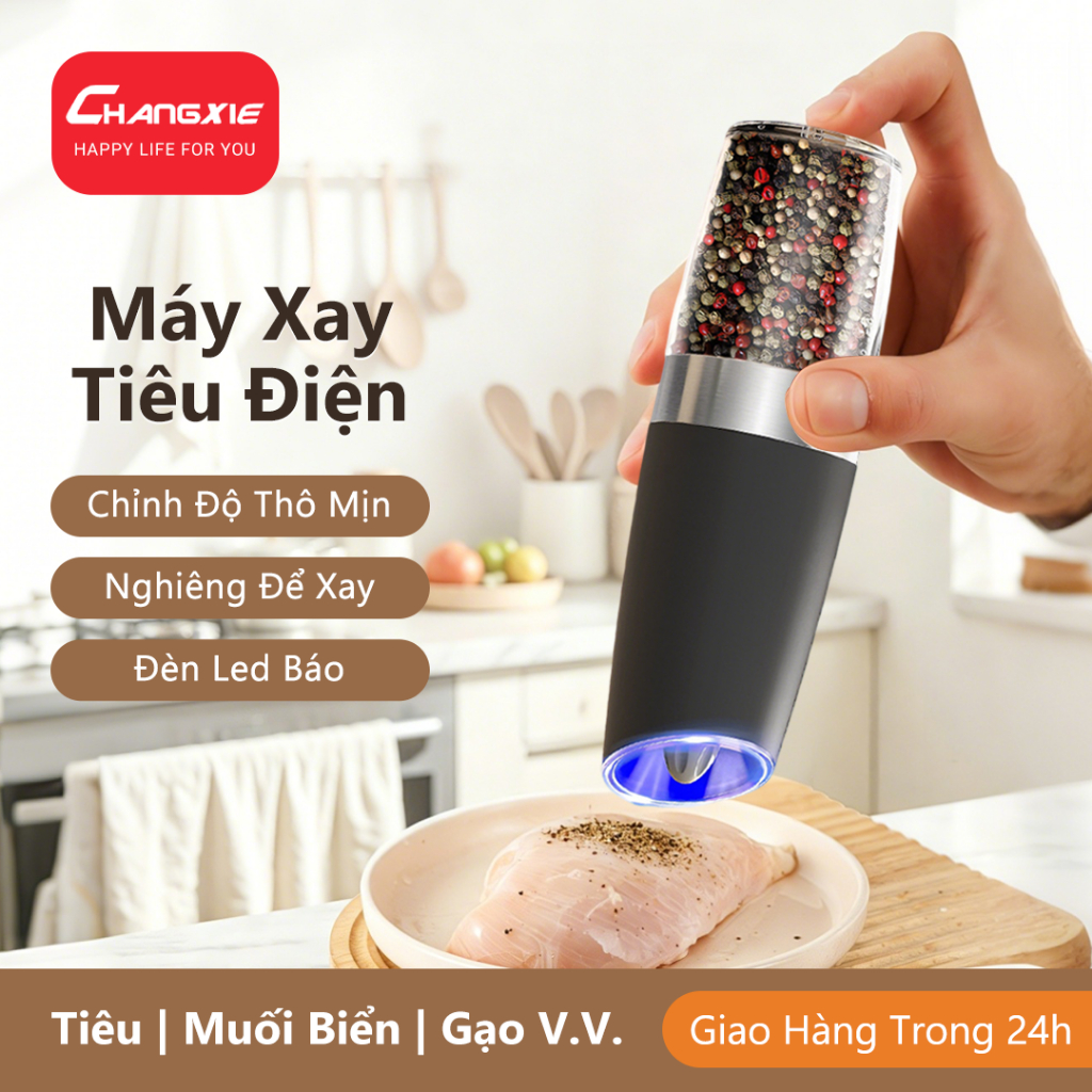 CHANGXIE Máy xay tiêu điện Cảm ứng trọng lực Điều chỉnh độ nhuyễn Electric pepper grinder Cối xay tiêu điện Xay tiêu tự động điện Máy muối Máy gia vị Automatic pepper mill Dùng bếp / Gia đình / Nhà hàng / Bar