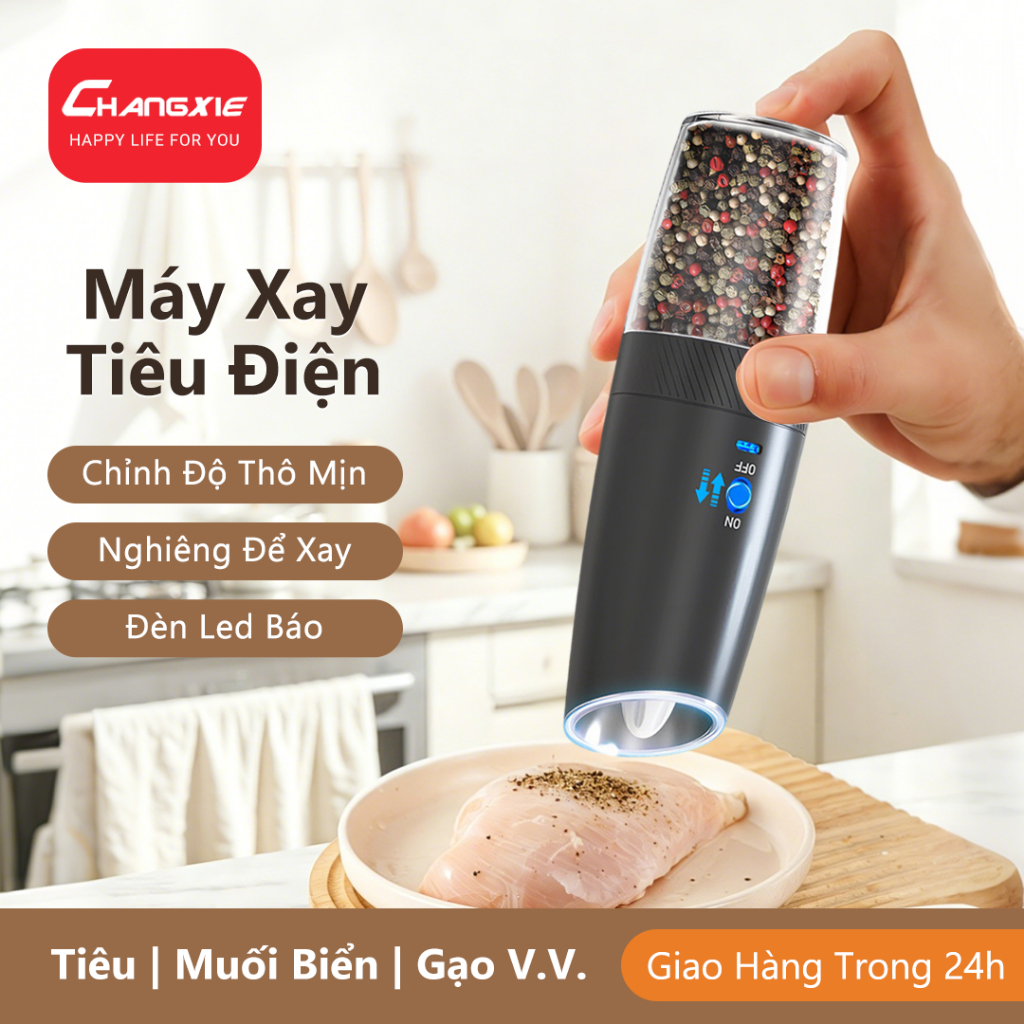 CHANGXIE Máy xay tiêu điện Điều chỉnh độ nhuyễn Cảm ứng trọng lực Electric pepper grinder Cối xay tiêu điện Xay tiêu tự động điện Máy muối Máy gia vị Automatic pepper mill Dùng bếp / Gia đình / Nhà hàng / Bar
