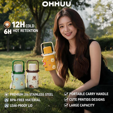 Bình giữ nhiệt hoạt hình 1500Ml,Cốc nước cầm tay,SUS316L Cốc giữ nhiệt inox,Chai nước du lịch ngoài trời,Cốc nước lạnh và ấm,ốc giữ nhiệt kèm ống hút và dây đeo, Cốc giữ nhiệt hoạt hình cho bé,Cốc giữ