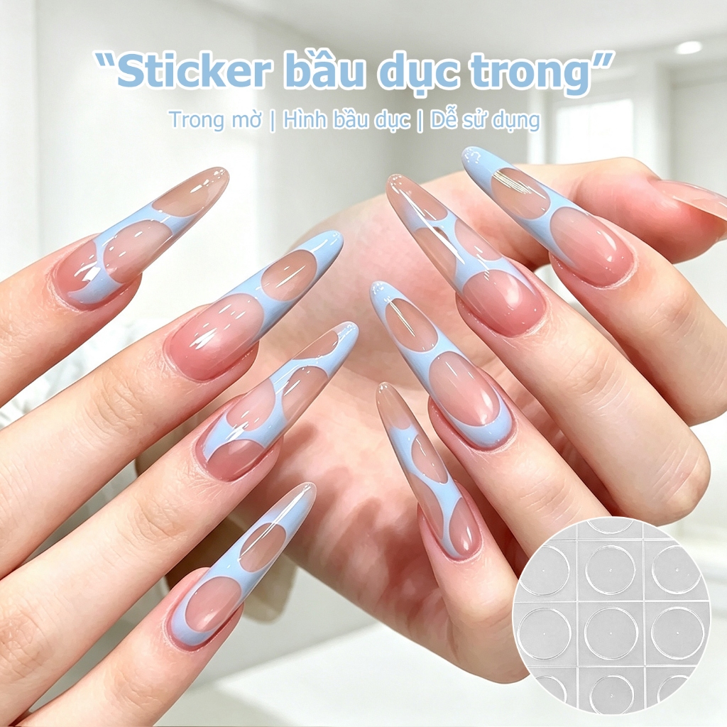Miss Gooey Hình dán trang trí móng tay hình bầu dục trong suốt rỗng, hình dán tròn phun sơn,hai trong một.