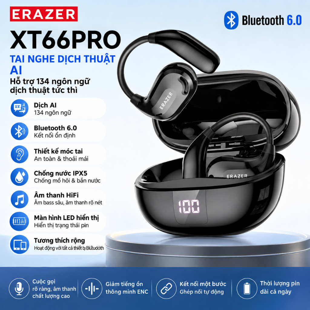 ERAZER XT66 PRO Tai nghe Bluetooth dịch thuật AI thể thao chính hãng tai nghe có Mic Cuộc gọi HD | BigBuy360 - bigbuy360.vn