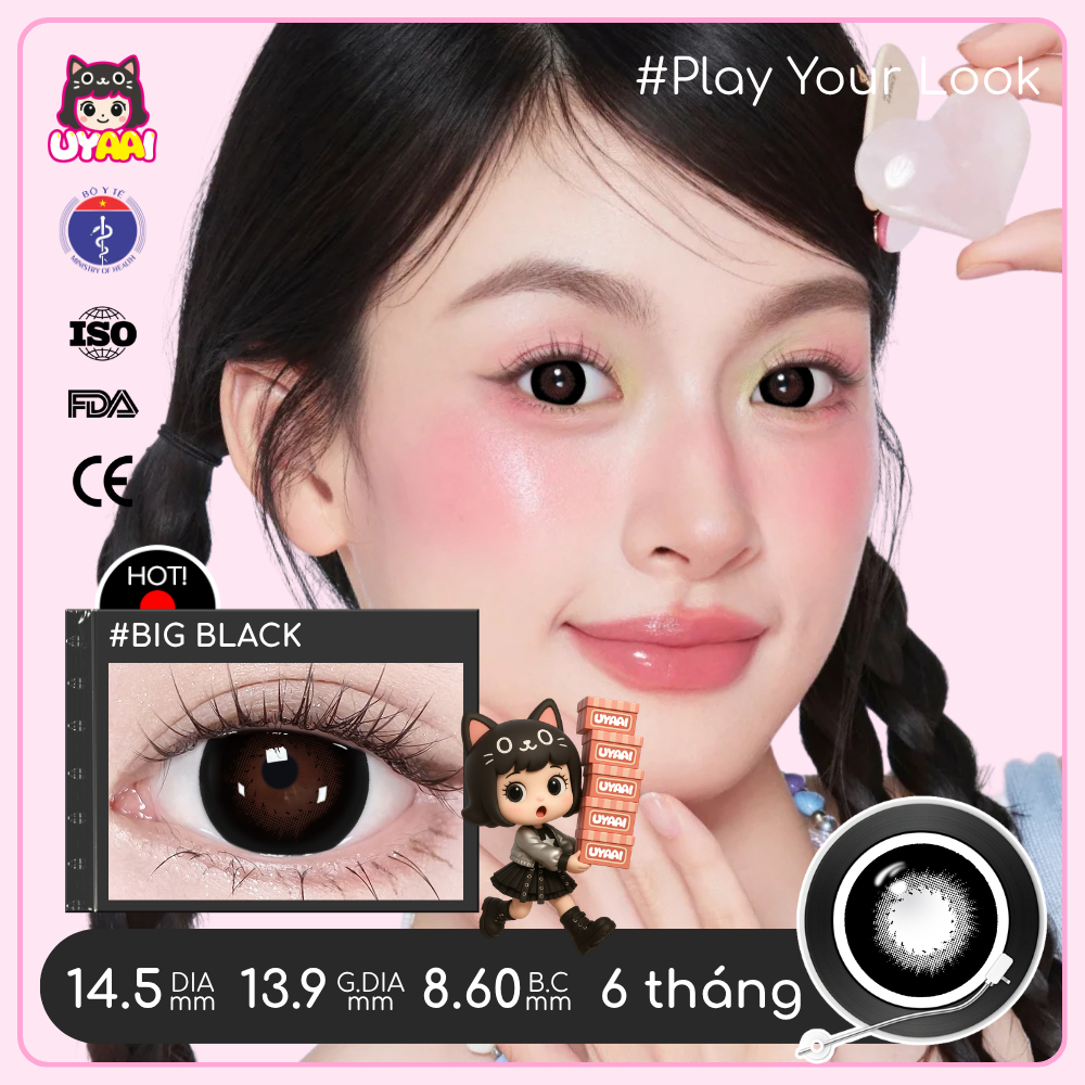 Set (2 chiếc) Kính Áp tròng UYAAI màu đen Độ giãn tròng 14.0/14.2/14.5mm, Độ cận 0.00-4.00 Độ,lens 6 tháng | BigBuy360 - bigbuy360.vn