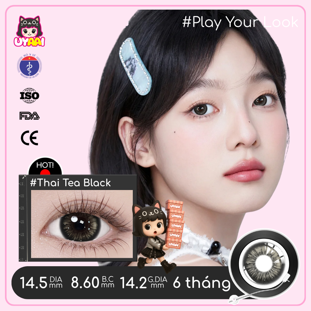 Set (2 chiếc) Kính Áp tròng UYAAI màu đen Độ giãn tròng 14.0/14.2/14.5mm, Độ cận 0.00-4.00 Độ,lens 6 tháng | BigBuy360 - bigbuy360.vn