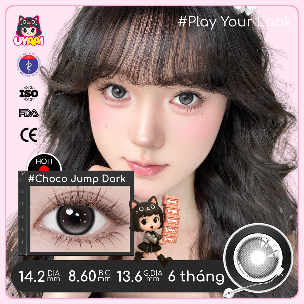 Kính áp tròng UYAAI Moonlight/Snowball/Milk Ball Màu Đen/Nâu Kính Lens cận Mắt 1 Cặp 0~4 Độ giãn tròng 14.2-14.5mm | BigBuy360 - bigbuy360.vn