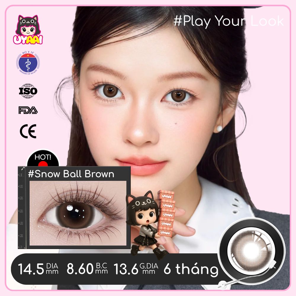 Kính áp tròng UYAAI Moonlight/Snowball/Milk Ball Màu Đen/Nâu Kính Lens cận Mắt 1 Cặp 0~4 Độ giãn tròng 14.2-14.5mm | BigBuy360 - bigbuy360.vn