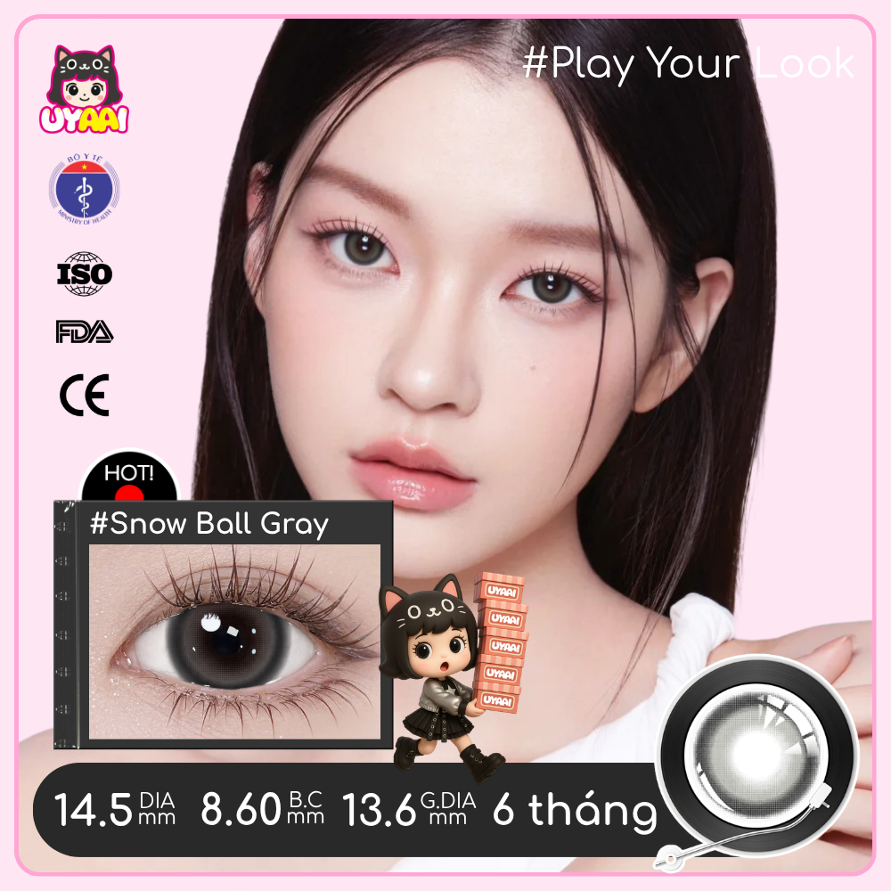 【0~8 độ】Kính Áp tròng UYAAI Tiếp Xúc Làm Đẹp Học Sinh Màu SNOW BALL Nâu/Đen Trang Điểm Màu giãn tròng to 14.5mm lens | BigBuy360 - bigbuy360.vn