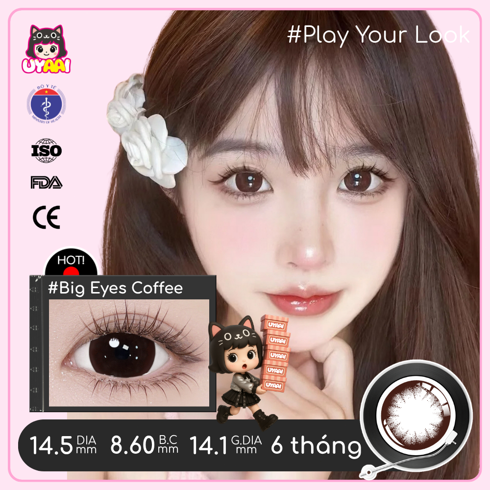 【0~8 độ】Kính Áp tròng UYAAI Tiếp Xúc Làm Đẹp Học Sinh Màu SNOW BALL Nâu/Đen Trang Điểm Màu giãn tròng to 14.5mm lens | BigBuy360 - bigbuy360.vn
