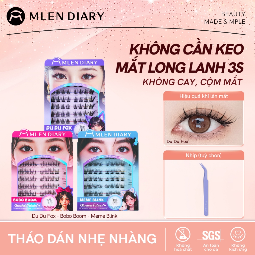 MLEN DIARY Mi Giả Không Keo Bling Baby DIY - Mi Giả Tự Dán, Không Cần Keo, Tự Nhiên, Dễ Sử Dụng, Nhiều Kiểu Cho Mắt Xinh