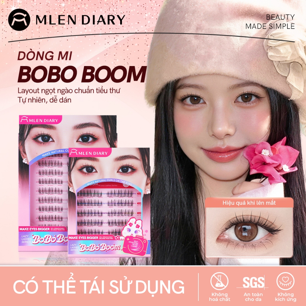 MLEN DIARY Mi Giả Blingbaby Seri - Lông mi giả cụm tách sợi tự nhiên 10-12mm, dễ dán, tái sử dụng
