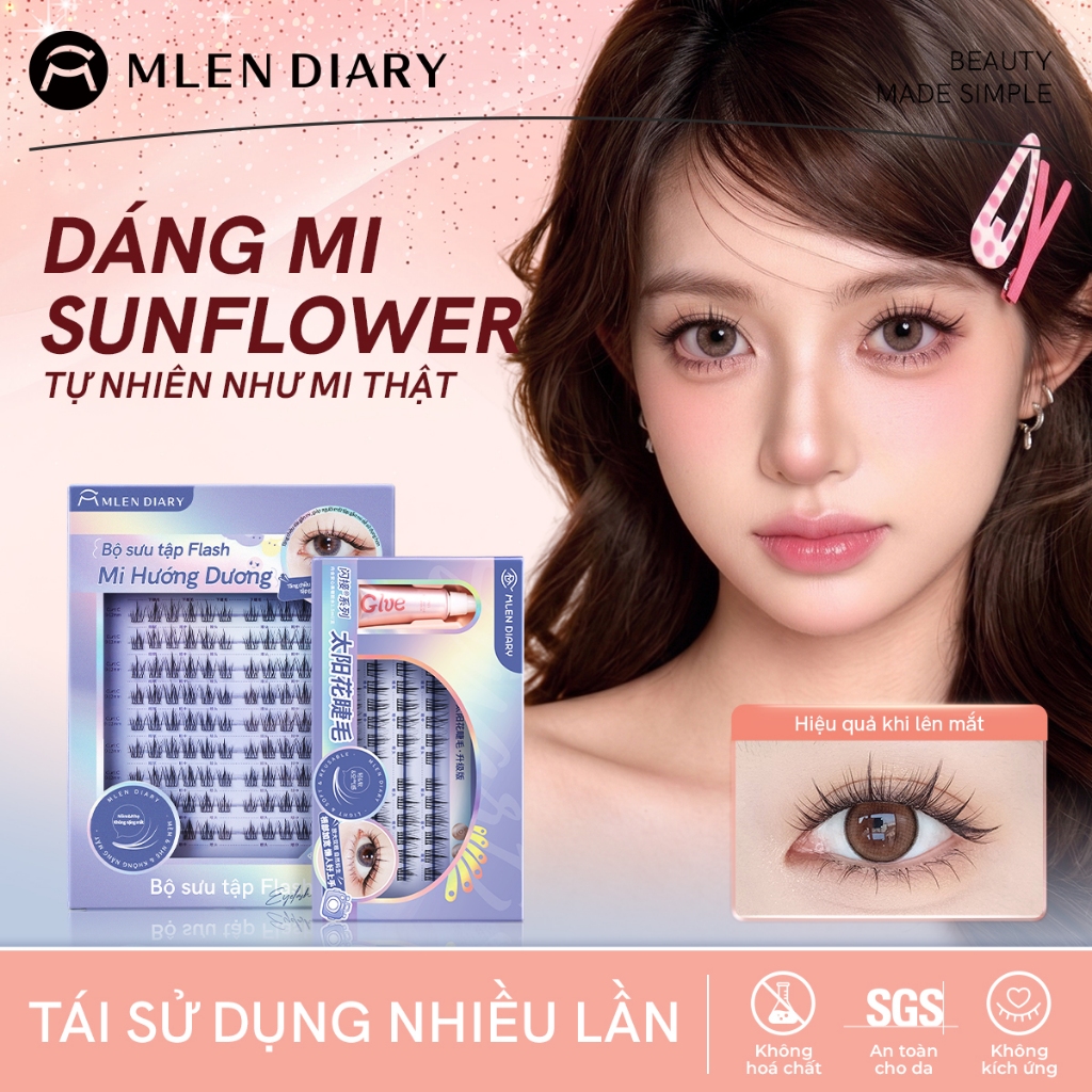 MLEN DIARY Lông Mi Giả Cụm Tự Nhiên (9-12mm) - Lông Mi Tách Sợi Tự Nhiên, Độ Cong C Vểnh, Tái Sử Dụng Nhiều Lần