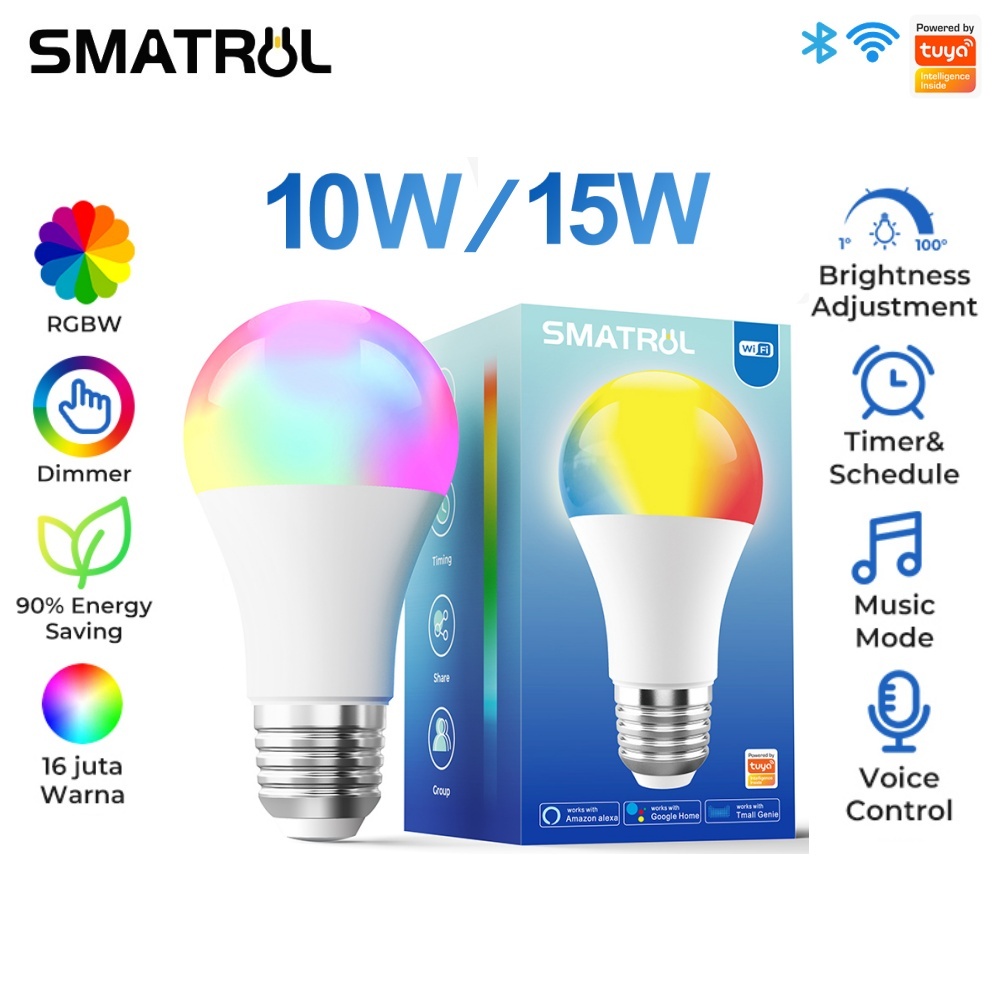 SMATRUL Bóng Đèn LED RGB Tuya WiFi 10W/15W, Đa Màu, Điều Khiển App, Hẹn Giờ