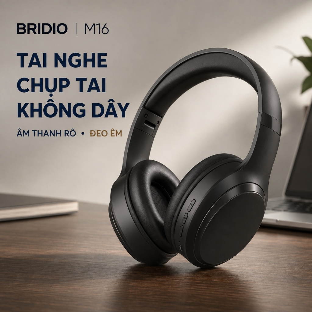 Tai Nghe Bluetooth BRIDIO M16 Chụp Tai Không Dây Pin 60H Kết Nối AUX Gấp Gọn Nghe Nhạc