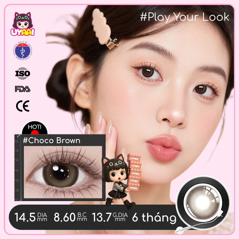 【0~8 độ】Kính Áp tròng UYAAI Tiếp Xúc Làm Đẹp Học Sinh Màu SNOW BALL Nâu/Đen Trang Điểm Màu giãn tròng to 14.5mm lens | BigBuy360 - bigbuy360.vn
