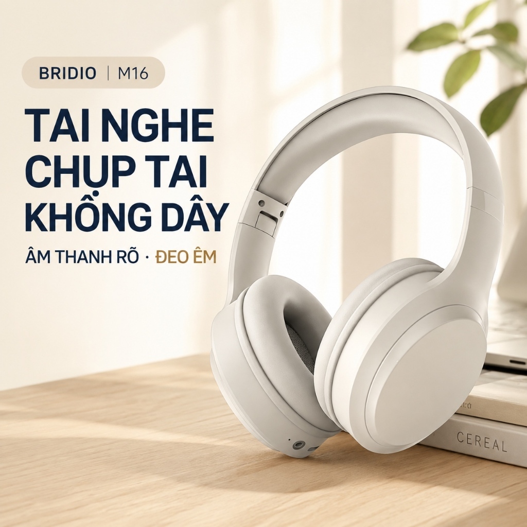 Tai Nghe Bluetooth BRIDIO M16 Chụp Tai Không Dây Âm Thanh HIFI Gấp Gọn Đeo Êm Hằng Ngày