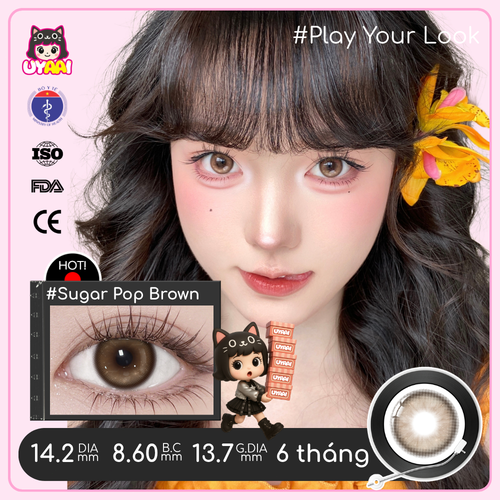 Kính áp tròng UYAAI Lovesick Grey Brown Pink Lens Eyes 6 tháng 0.00~4.00 Độ lens mới thiết bị dùng thử đầu tiên ống kính | BigBuy360 - bigbuy360.vn