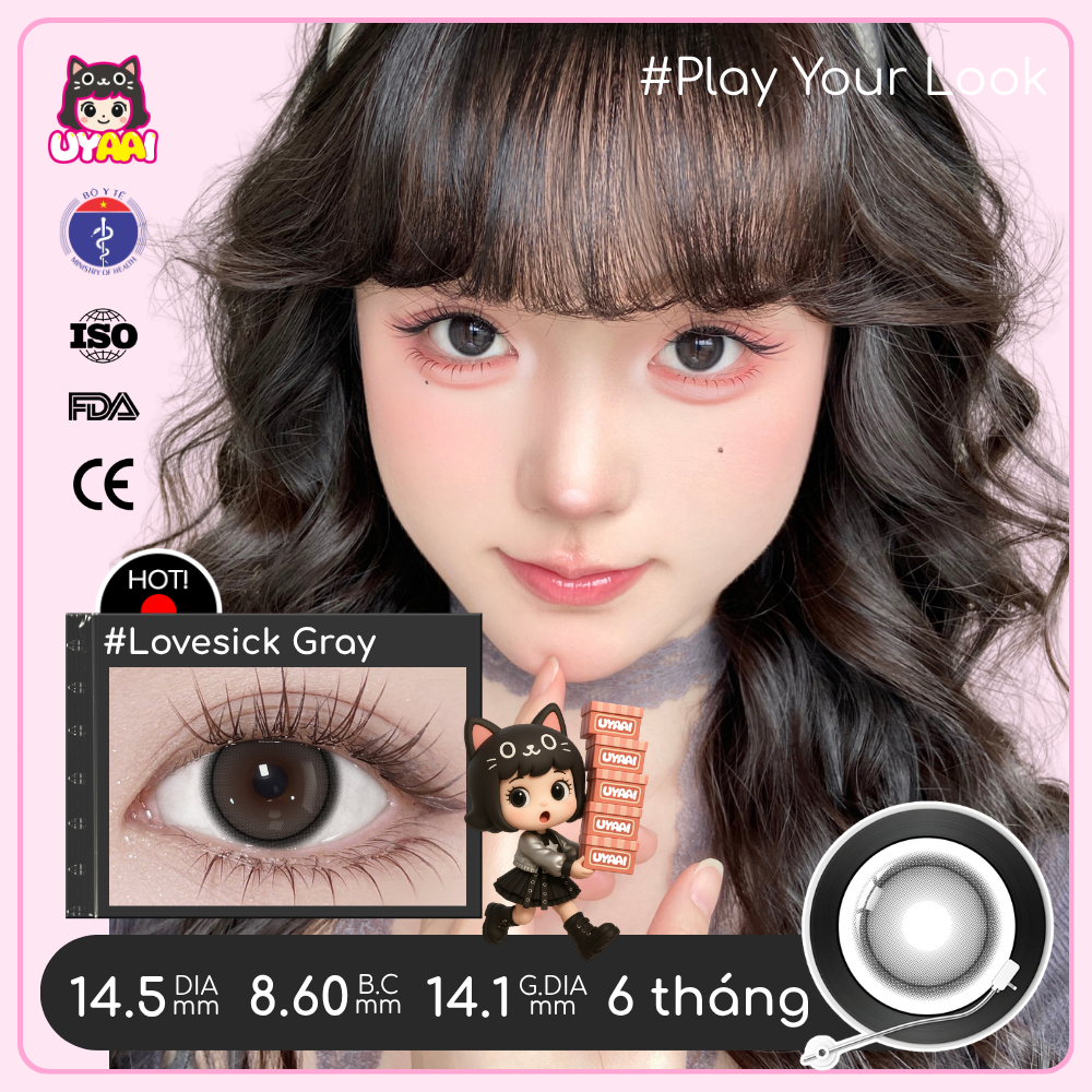 Kính áp tròng UYAAI Lovesick Grey Brown Pink Lens Eyes 6 tháng 0.00~4.00 Độ lens mới thiết bị dùng thử đầu tiên ống kính | BigBuy360 - bigbuy360.vn